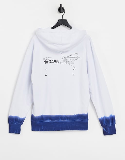 Caterpillar engine logo print dip dye hoodie in white/blue, 2 of 4