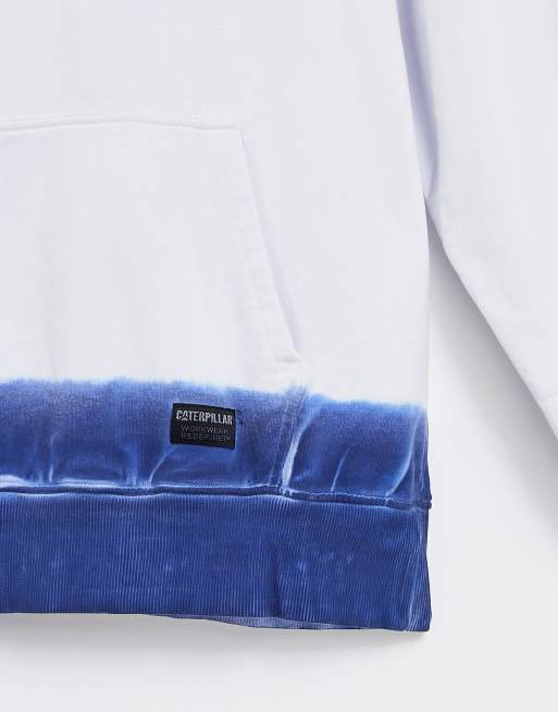 Caterpillar engine logo print dip dye hoodie in white/blue, 4 of 4