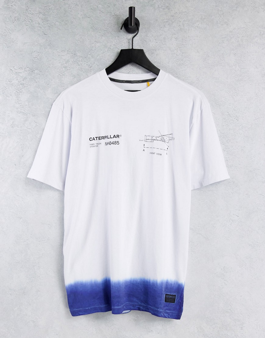 Caterpillar engine logo print dip dye T-shirt in white/blue