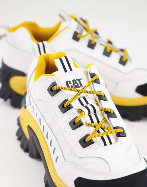 Caterpillar intruder vent sneakers in white black and yellow