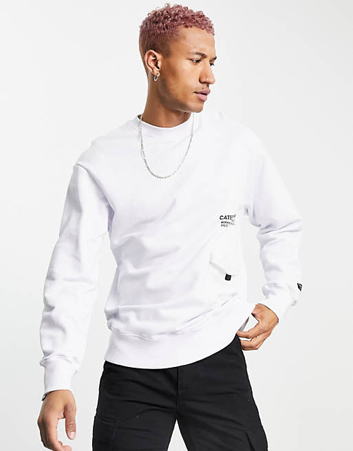 Caterpillar logo flap pocket sweatshirt in white
