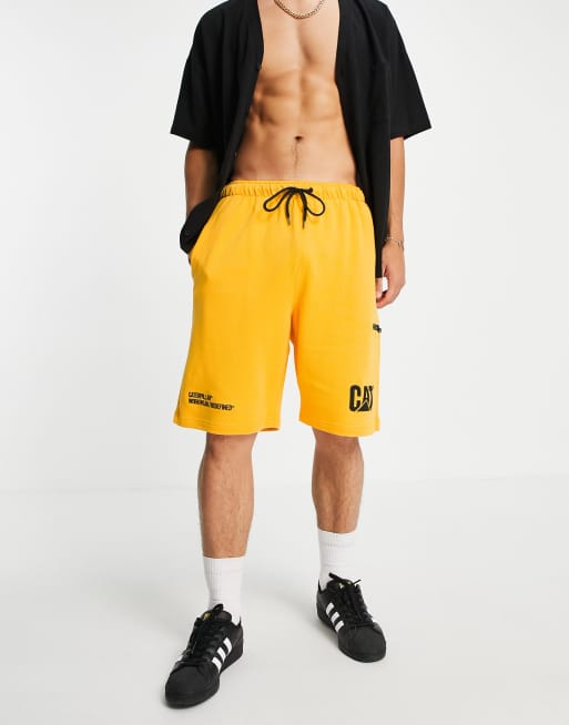 Caterpillar machinery print sweat shorts in yellow, 4 of 4