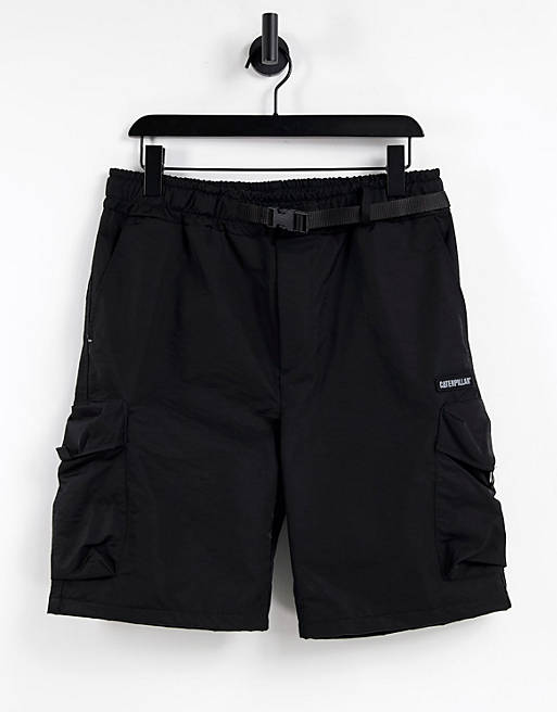Men Caterpillar marathon tab belt cargo shorts in black 