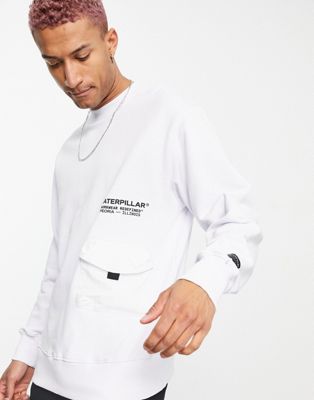 Homme Caterpillar - Sweat à logo et poche à rabat - Blanc