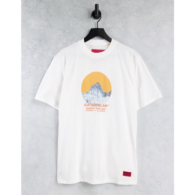 Uomo fQUx8 Caterpillar - T-shirt color crema con stampa circolare di montagna