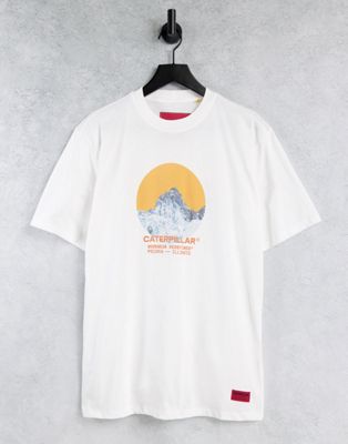 Homme Caterpillar - T-shirt de travail avec imprimé montagne circulaire - Crème