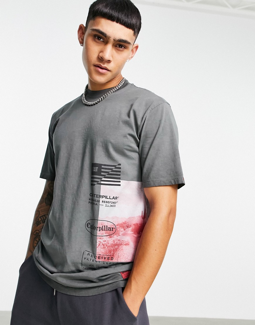 Caterpillar workwear desert side print T-shirt in gray-Grey