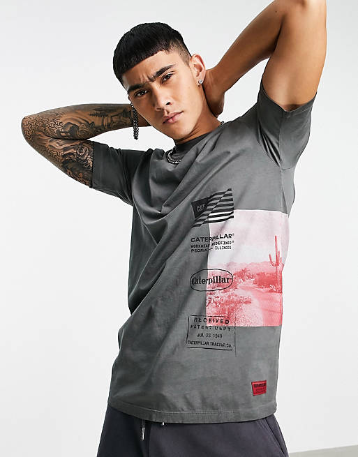 T-Shirts & Vests Caterpillar workwear desert side print t-shirt in grey 