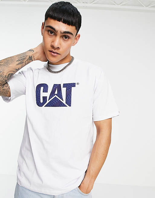  Caterpillar workwear wheels logo print t-shirt in white 