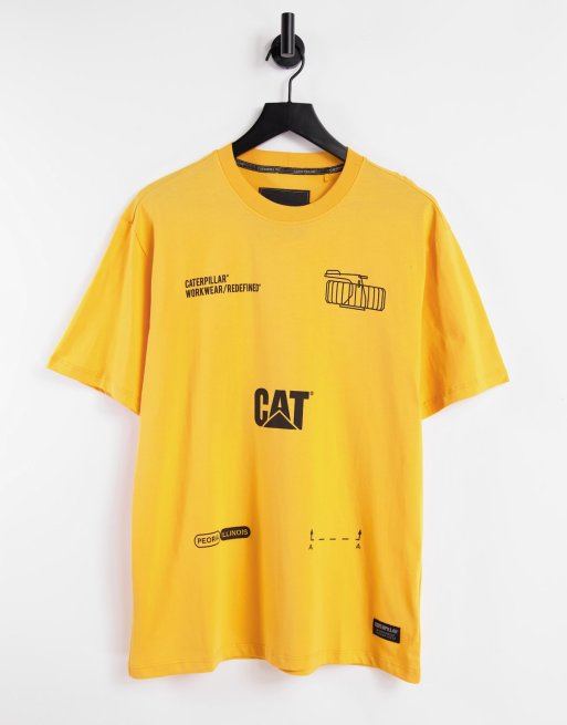 Caterpillar – Żółty T-shirt z nadrukiem technicznym