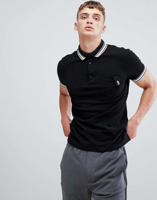 Cavalli Class polo shirt in black with striped collar | ASOS