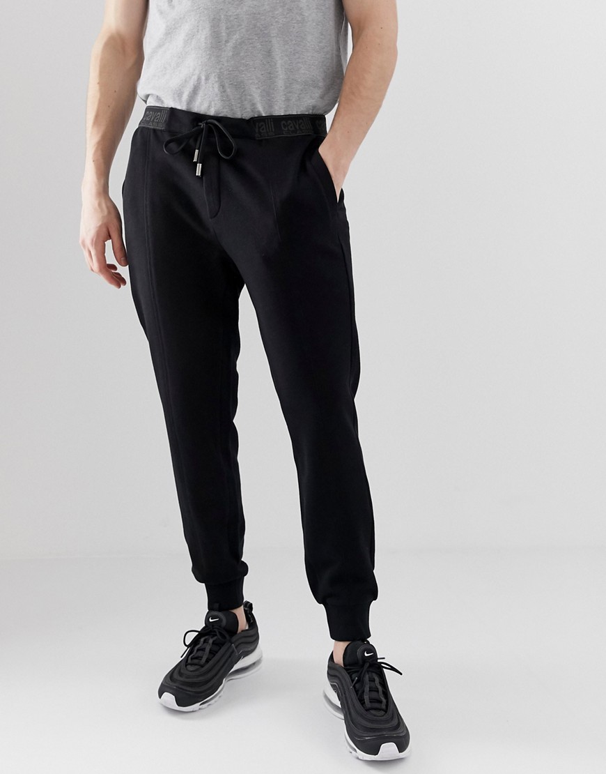 Cavalli Class skinny joggers in black with logo taping