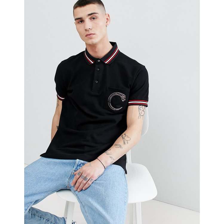 Cavalli Class Tipped Polo Shirt In Black With Logo