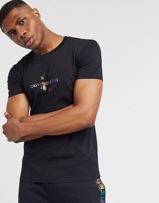 Cavin Klein Jeans Pride small rainbow monogram logo t-shirt in black