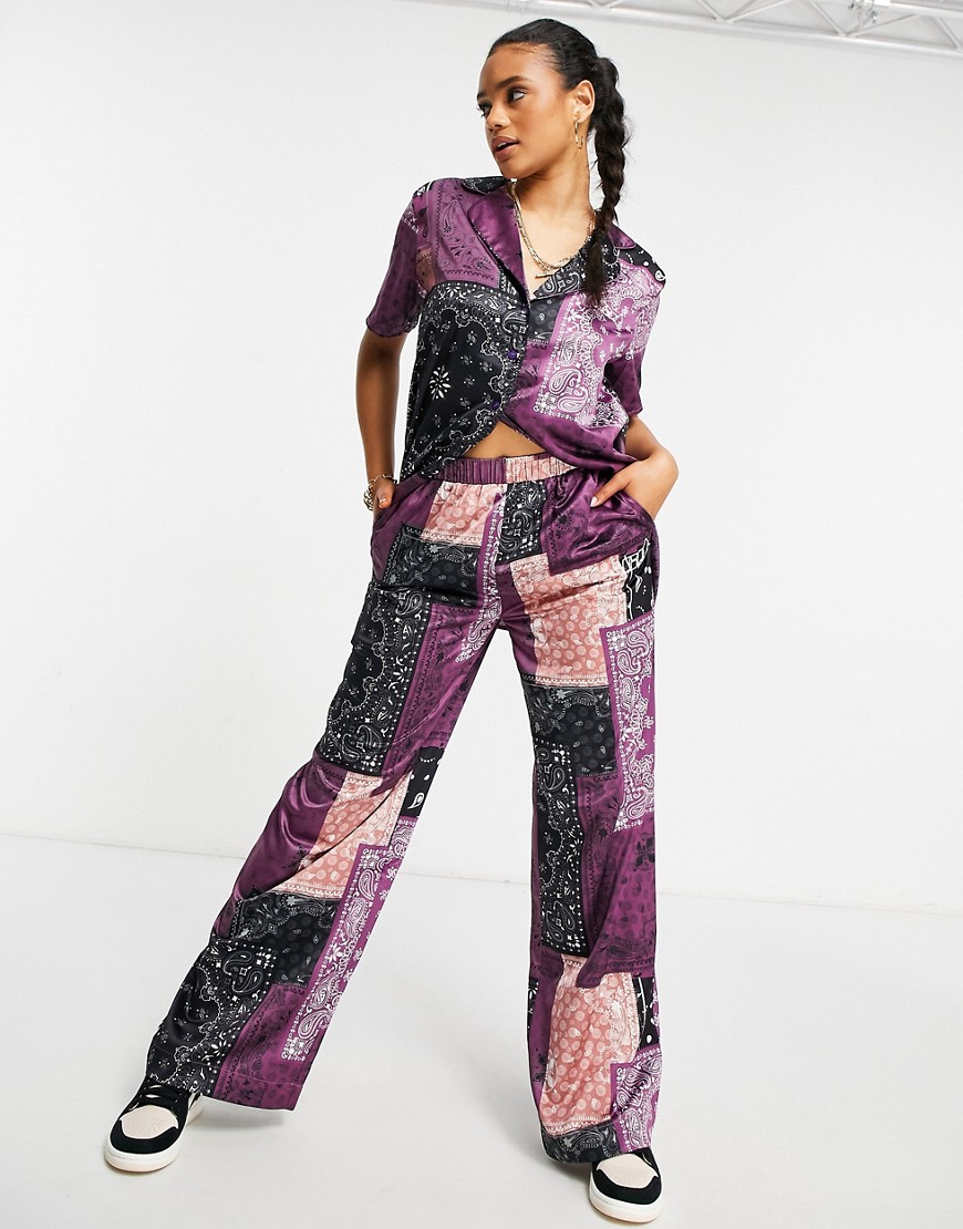 CD Femme satin trousers in patchwork bandana co-ord-Multi
