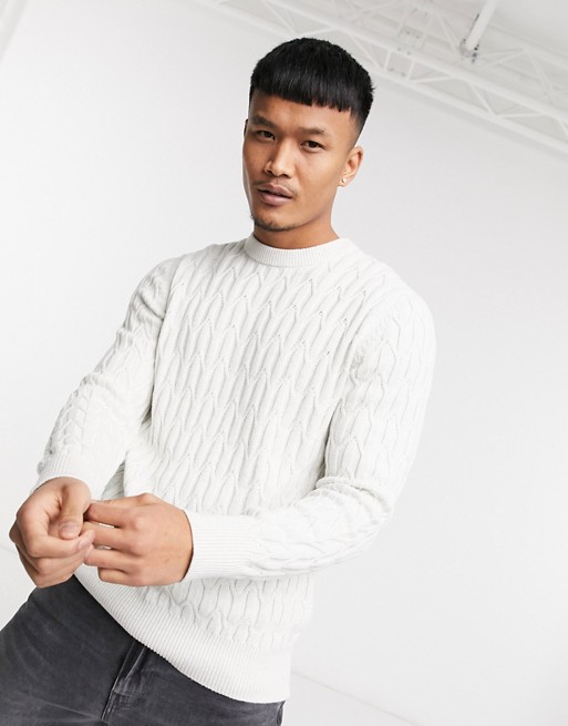 Celio cable knit jumper in off white
