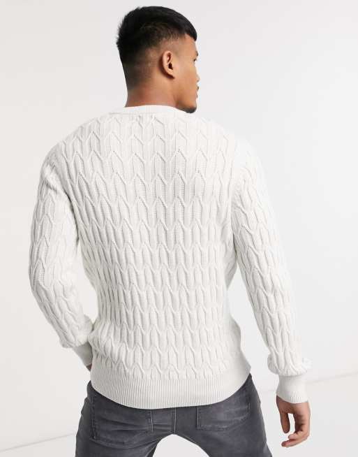 Celio cable knit jumper in off white