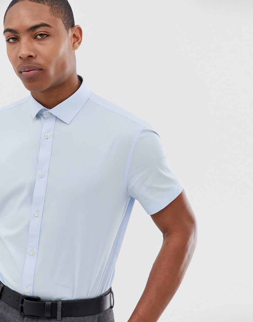 Celio - Net slim-fit overhemd met korte mouwen in blauw