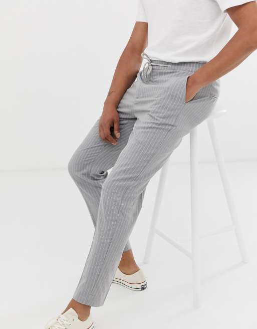 Celio Pantalon slim fines rayures Gris