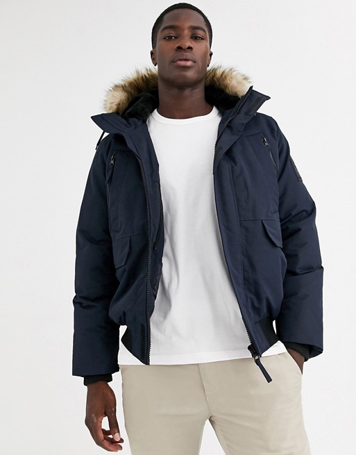 Celio parka jacket with faux fur hood in navy