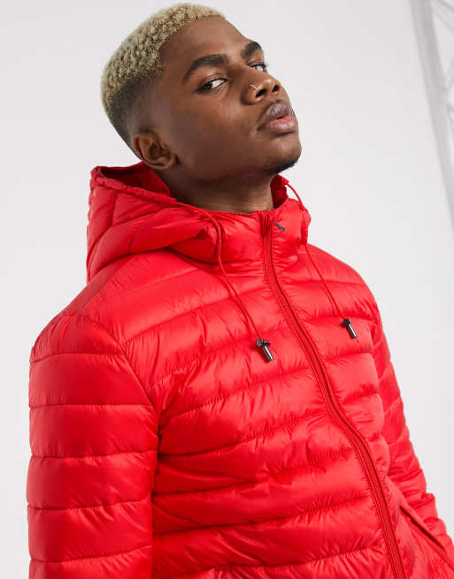 Celio quilted jacket with hood in red