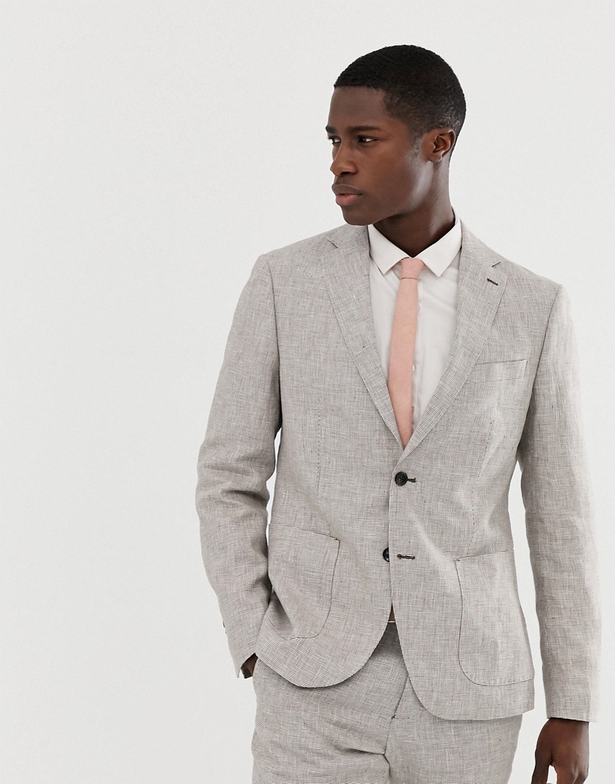 Celio – Sandfärgad kostymjacka i linne med smal passform