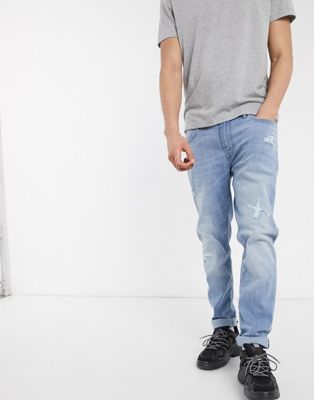 Celio – Schmale Jeans in ausgebleichter Waschung-Blau