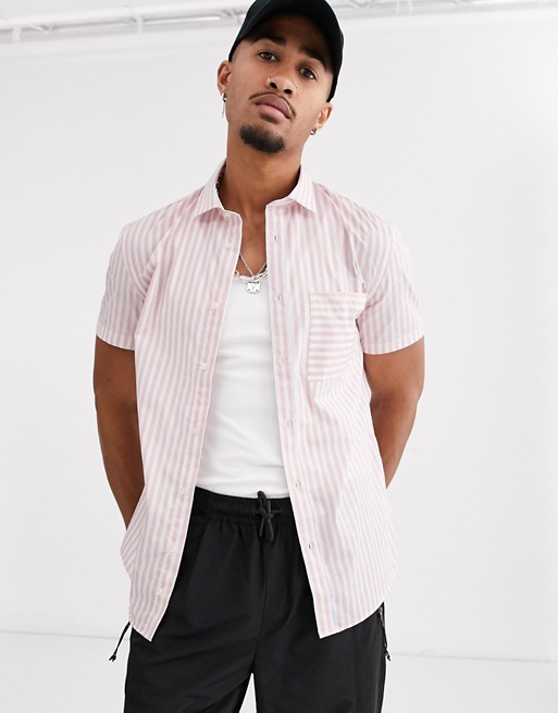 Celio shirt with vertical stripe in pink