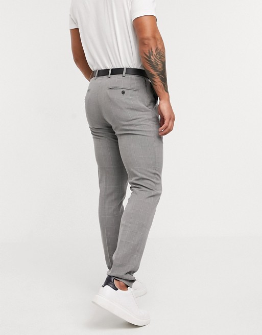 Celio slim suit trousers in dark grey check