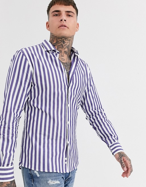 Celio stripe shirt in white and navy