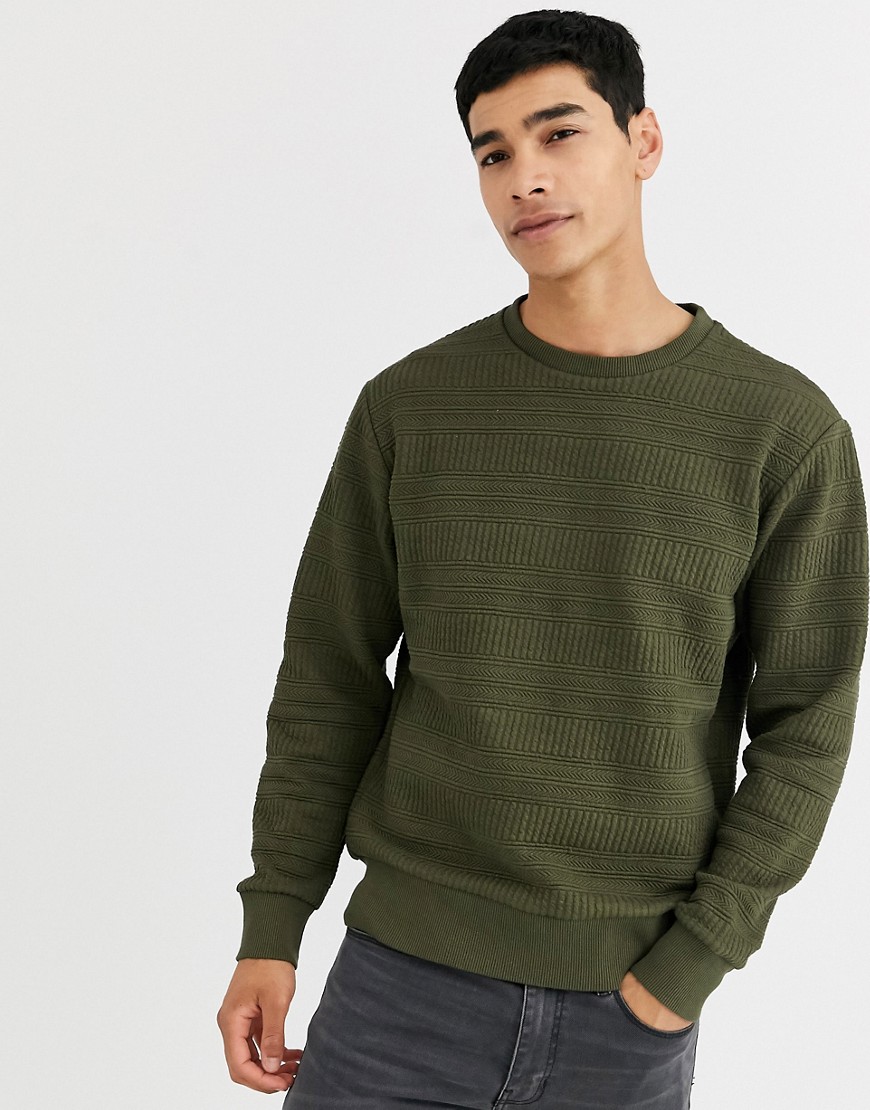 Celio - Sweater met ronde hals in khaki met textuur-Groen