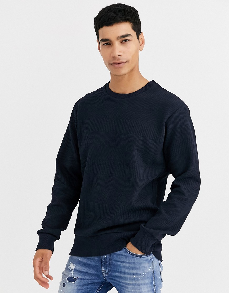 Celio - Sweater met ronde hals in marineblauw met textuur