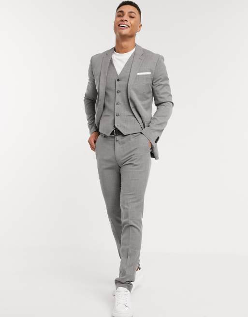 Celio Veste de costume slim carreaux Gris fonc