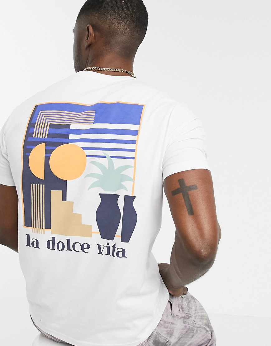 Celio – Vit t-shirt med broderi på bröstet och tryck på ryggen