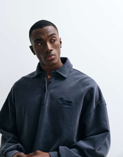 Cernucci 100% bomuld langærmet oversized logo rugby-polo i navy - view 1