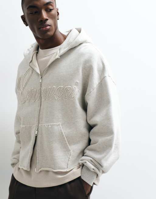 Cernucci 100% cotton boxy fit zip through hoodie with applique logo detail, 2 of 5