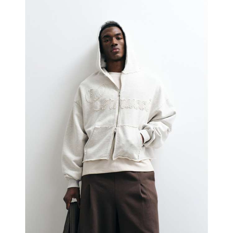 Cernucci 100% cotton boxy fit zip up hoodie with appliqué logo