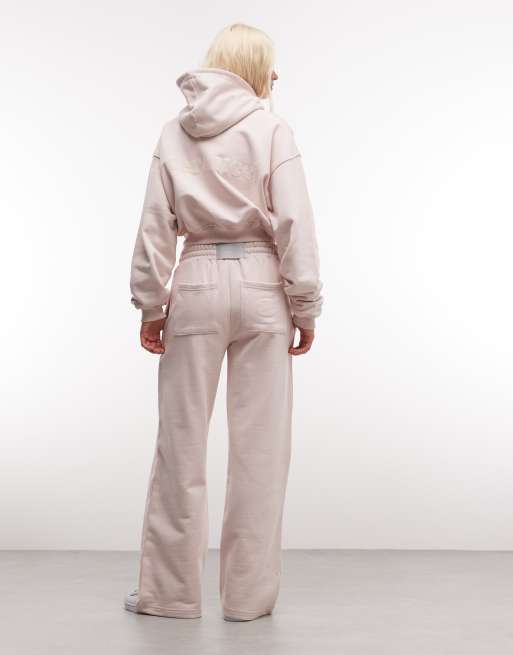 Cernucci 100% cotton wide leg logo joggers co-ord in light pink, 3 of 5