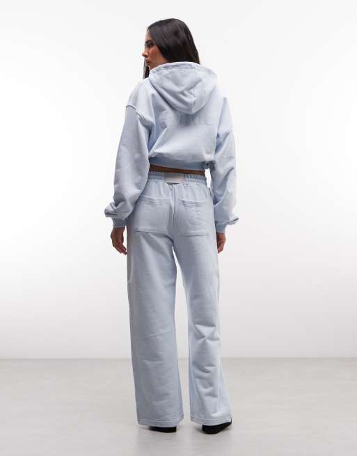 Cernucci 100% cotton wide leg logo trackies in baby blue (part of a set), 3 of 5