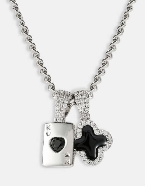 Cernucci 10mm motif & gem card necklace in silver - view 1