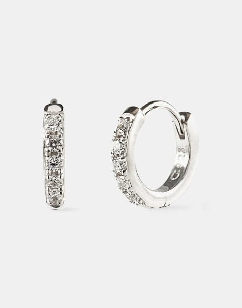 Cernucci 12mm Iced thin huggie earrings in silver - view 1