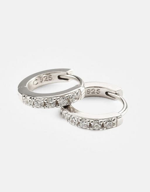 Cernucci 12mm Iced thin huggie earrings in silver, 2 of 3