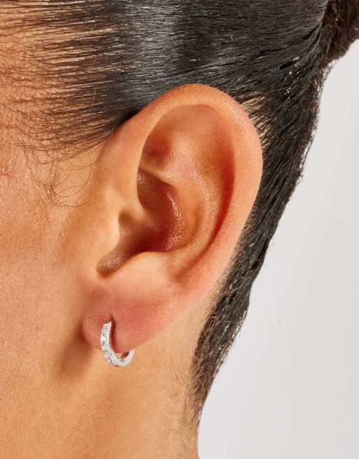 Cernucci 12mm Iced thin huggie earrings in silver, 3 of 3