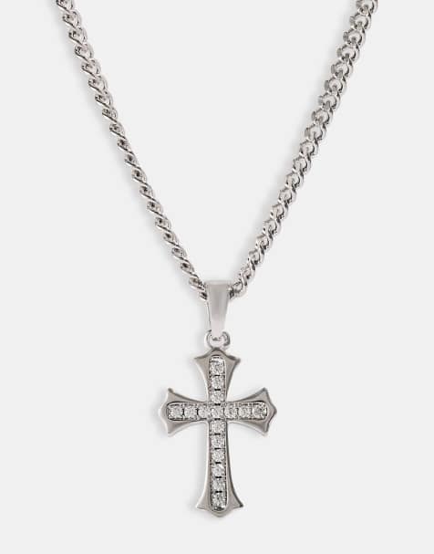 Cernucci 25mm Polished edge iced cross Cuban necklace in silver - view 1