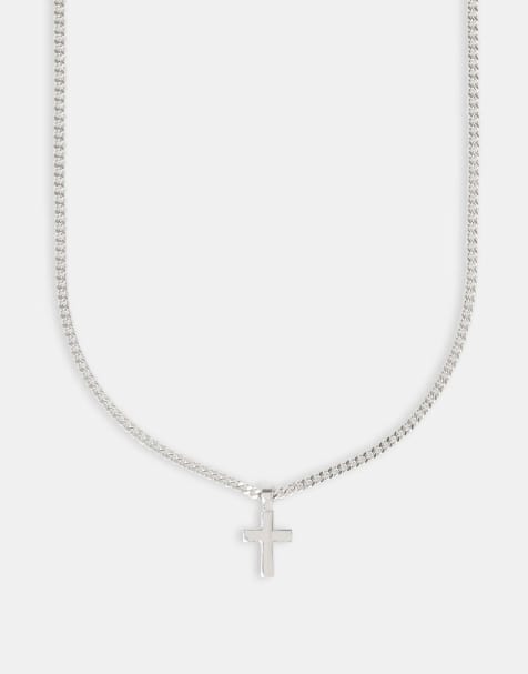 Cernucci 3mm Polished drop cross Cuban necklace in silver - view 1