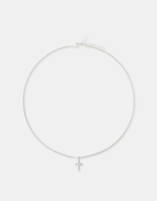 Cernucci 3mm Polished drop cross Cuban necklace in silver, 2 of 4
