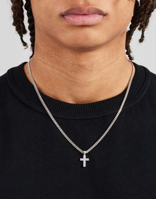 Cernucci 3mm Polished drop cross Cuban necklace in silver, 3 of 4