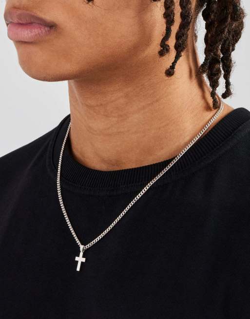 Cernucci 3mm Polished drop cross Cuban necklace in silver, 4 of 4