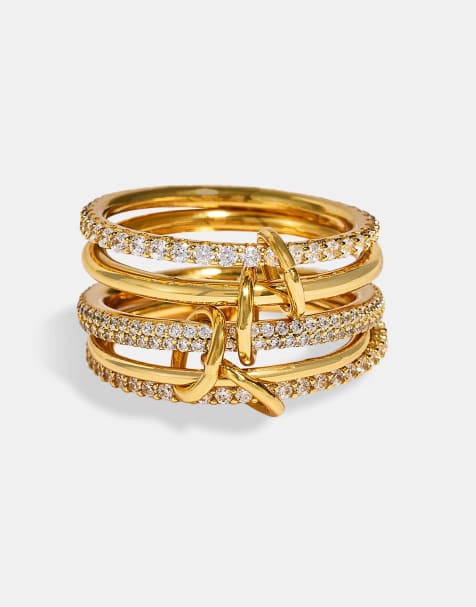 Cernucci 5 row polished & iced mix ring - 8mm in gold - view 1