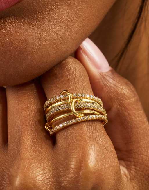 Cernucci 5 row polished & iced mix ring - 8mm in gold, 3 of 4